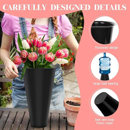 Flower Display Stand with Buckets, 4 Layers 16 PCS Buckets Plant Stand with Wheels, Movable Metal Plant Stand for Terrace Garden, Living Room, Florist Shop (Black Frame - Black Buckets, 4-Tier)