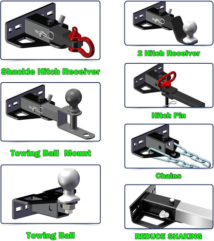 Universal Mower Trailer Hitch with 2in Receiver, Zero Turn Lawn Mower Tow Hitch Receiver for UTV Tractor Golf Cart,6mm Thickened Heavy-Duty Trailer Hitch Receivers with Chain Slot Pin Hole
