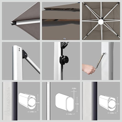 EliteShade USA APOLLO 3-Tier 10x10FT Full Aluminum Cantilever Patio Umbrella for Outdoor restaurant Garden Courtyard Deck Pool and Marketing with Light (No battery),Taupe