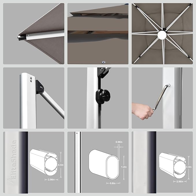 EliteShade USA APOLLO 3-Tier 10x10FT Full Aluminum Cantilever Patio Umbrella for Outdoor restaurant Garden Courtyard Deck Pool and Marketing with Light(No battery),Heather Beige