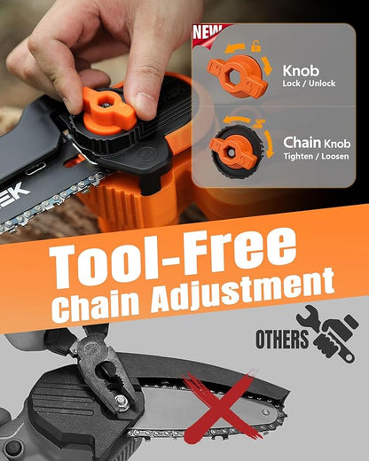 8 inch Mini Chainsaw Cordless with 2x3.0AH Batteries - Powerful Brushless Electric Handheld Small Chain Saw for Wood Cutting, Tree Trimming & Branch Cutting, Auto Oiler & Tool-Free Tensioner