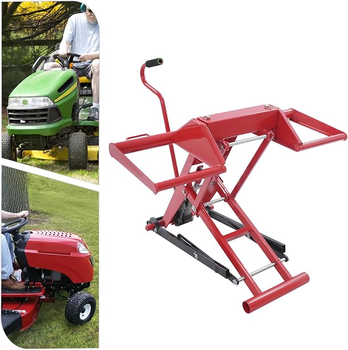 Lawn Mower Lift, 350Lbs Lawn Mower Lift Carbon Steel Hydraulic Lift Jack Lawnmower Lift Tool Adjustable Lawnmower Lifts w/Hydraulic Foot Pedal for Garden Tractors All-Terrain Maintenance and Repair