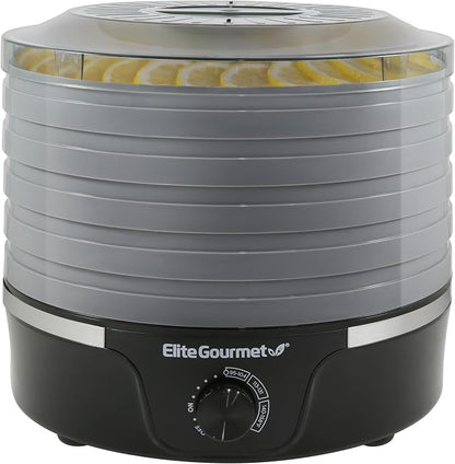Elite Gourmet EFD319DKG Food Dehydrator, 5 BPA-Free 11.4" Trays, Black/Grey | Adjustable temperature controls - makes jerky, herbs, fruit & veggies into dried snacks - a handy meat & herb drying option