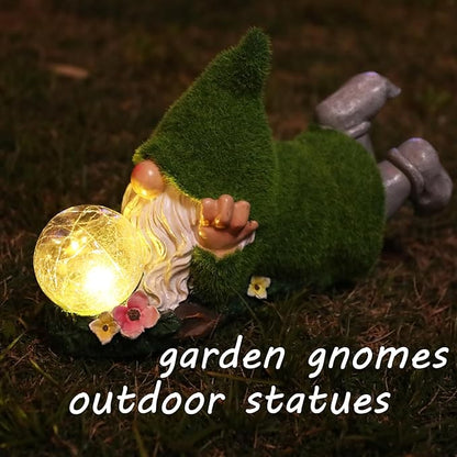 Garden Gnome Statue with Solar Crackle Glass Globe Lights, Resin Gnomes Statue, Patio Yard Lawn Porch Outdoor Garden Decor Christmas Housewarming Gift