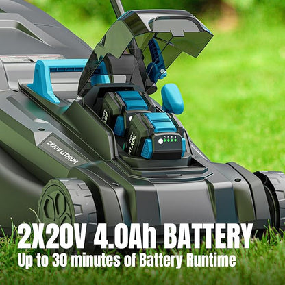 40V 18 inch Lawn Mower Cordless, Brushless Push Lawn Mower with 6-Position Cutting Height Adjustment, 2x4.0Ah Battery & Dual Charger Included