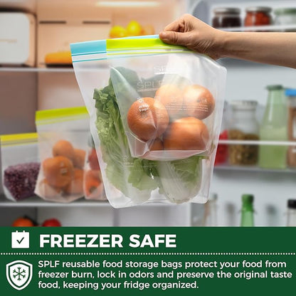 SPLF 12 Pack Reusable 2 Gallon Freezer Bags Dishwasher Safe | Extra Large Reusable Freezer Bags 2 Gallon, Leakproof BPA Free Food Storage Bags for Marinate Meat, Veggies, Bread, Travel