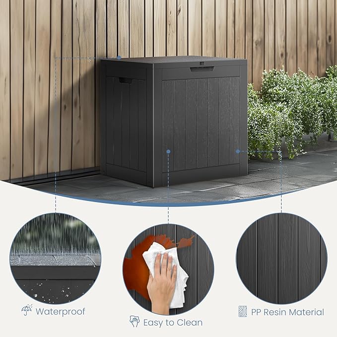 DUMOS 31 Gallon Deck Box, Lockable Outside Storage Box for Outdoor Use, Outside Waterproof Resin Package Delivery Box for Backyard Patio Garden, Black