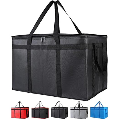 Bodaon 2-Pack Insulated Food Delivery Bag, XXXL Grocery Cooler Bag, Black | Catering Tote Insulation Bag for Hot and Cold Meal, Large Capacity Reusable Pizza Warmer Carrier for Picnic/Rideshare/Drivers