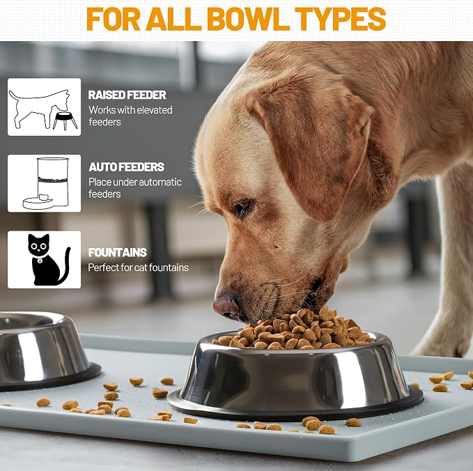 Hubulk Dog Feeding Mat,100% Waterproof Food Grade Silicone Pet Food and Water Bowl Placemat,Dishwasher, High Raised Edge to Prevent Spills,Nonslip Tray to Stop Messes on Floor（19"x12"x0.5", Mist）