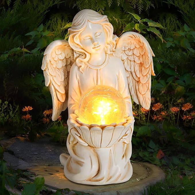 Angel Statue Outdoor Decor, Angel Gardening Gifts with Solar LED Lights