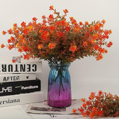 12 Bundles Artificial Outdoor Flowers UV Resistant Fake Plastic Plants No Fade Faux Fall Flowers for Hanging Planter Garden Porch Patio Window Box Wedding Thanksgiving Halloween Decor(Green Orange)