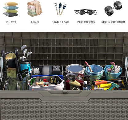 YITAHOME 80 Gallon Outdoor Storage Box, Large Water Resistant Resin Deck Box, Indoor Outdoor Lockable Rattan Storage Container for Patio, Garden, Cushions, Tools, Equipment (Taupe)