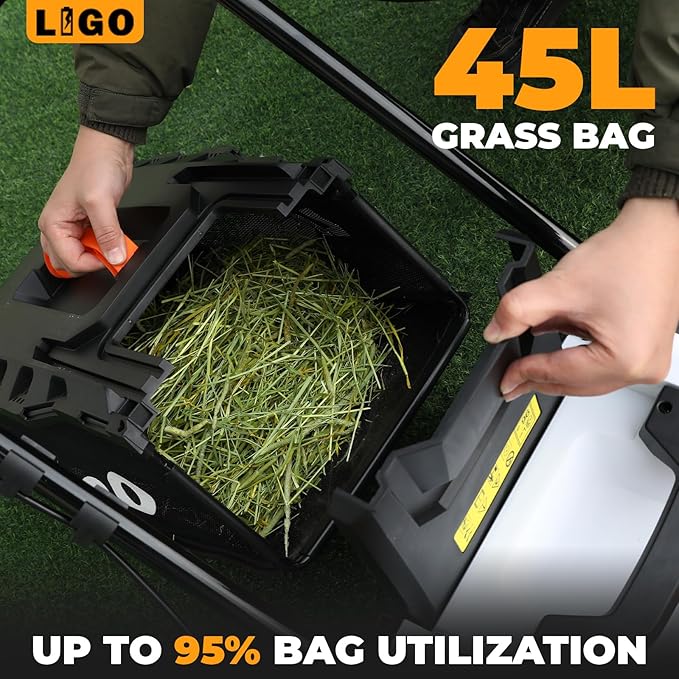 LIGO 40V Cordless Lawn Mower w/11Gal Bag & 2X4.0Ah Battery | 15" Brushless Motor, 6-Position Height (0.98"-2.95") | Walk-Behind Grass Catcher w/Patented Comb | 20V/40V Tool Compatible