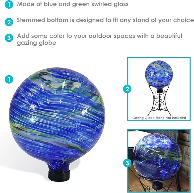 Sunnydaze 10-Inch Gazing Ball for Garden - Glass Gazing Globe for Outside - Garden Orb Yard Decor - Northern Lights