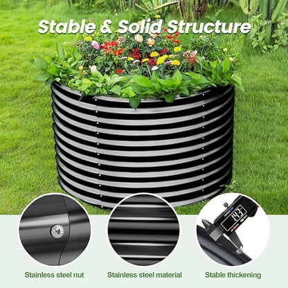 Land Guard 3×3×3ft Galvanized Raised Garden Bed Kit, Round Galvanized Planter Raised Garden Boxes Outdoor, Large Metal Raised Garden Beds for Vegetables, Grey