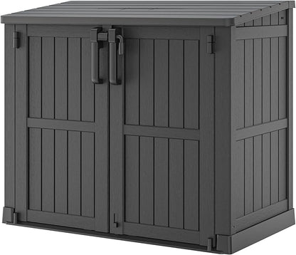 Light Gray Outdoor Resin Storage Shed 36 Cu. Ft. Garden Horizontal Storage Extra Large Capacity Weather Resistant Storage Box, Lockable Resin Waterproof Shed for Garbage Cans, Garden Tools
