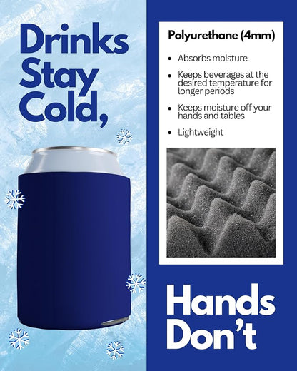 PartyPrints 25 Pack Navy Blue Blank Can Cooler Sleeves, Customizable Bulk Insulated Foam for Beer, Collapsible Plain Drink Holder, Cold Soda Insulator, 12oz Regular, 16oz Tall Cans