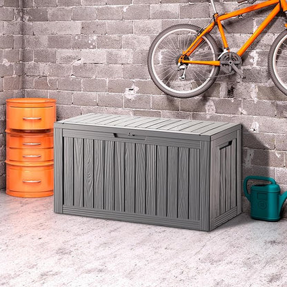 80 Gallon Waterproof Deck Box, Lockable Resin Storage Box for Patio Furniture Cushions Garden Tools and Outdoor Delivery Storage, Coffee