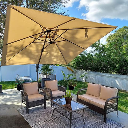 PURPLE LEAF 9 Feet Patio Umbrella Outdoor Cantilever Square Umbrella Aluminum Offset Umbrella with 360-degree Rotation for Garden Deck Pool Patio, Beige