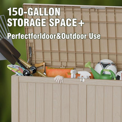 180GAL Brown Versatile Outdoor Deck Box - Waterproof, SGS - Tested UV Protection, Suitable for Various Storage Needs from Pool Accessories to Gardening Supplies