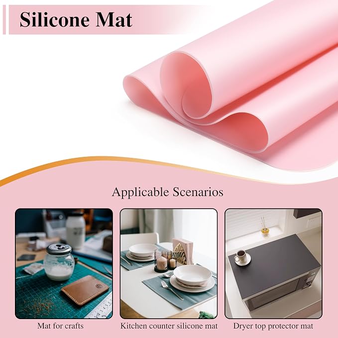 Silicone Craft Mats, YACEYACE 2Pcs 24"x 16" Large Silicone Mat, Pink Silicone Craft Mats for Paiting, Jewelry,Heat Resistant, Kitchen Counter