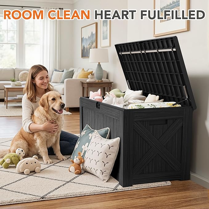 130 Gallon Deck Box Outdoor Indoor Waterproof Storage Box for Patio Furniture, Pool Accessories, Garden Tools, and Cushion Storage, Black
