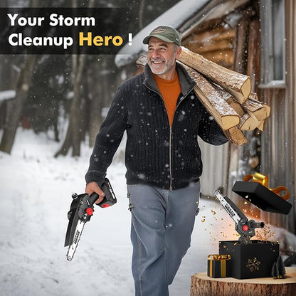 Mini Chainsaw Cordless 8 inch: Electric Chainsaw Battery Powered, Brushless Chain Saw with Auto Oiler, 2pcs Battery, Handheld Saw for Tree Branch Wood Cutting,Gardening Tools for Men Dad Husband