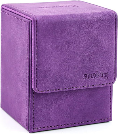 Magic Card Deck Box for MTG Single Deck Card Box fits 100+ TCG Sleeved Cards Soft Leather Card Box Top loading Card Boxes Magic Gift for MTG TCG CCG (Vertical,Purple)