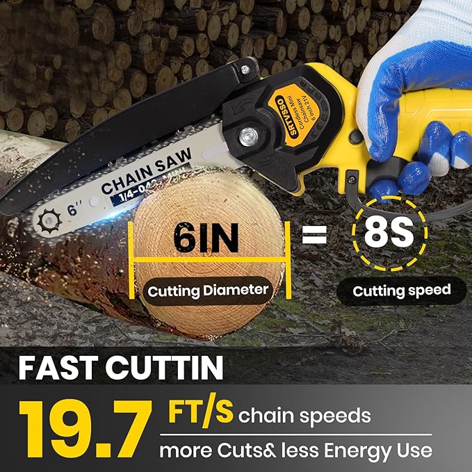Chainsaw 6 Inch Mini Electric Chainsaw Cordless with 2 Pack Rechargeable Batteries, Battery Powered Handheld Saw for Trees Trimming Wood Cutting, Perfect Gardening Tools for Men Dad Husband