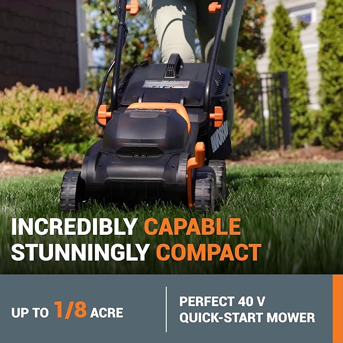 WORX 40V 14" Cordless Lawn Mower for Small Yards, 2-in-1 Electric Mower Cuts Quietly, Compact & Lightweight Push Lawn Mower with 6-Position Height Adjustment WG779 – 2 Batteries & Charger Included
