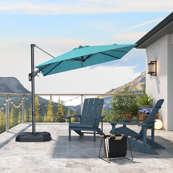 PURPLE LEAF 8' X 8' Left-right Tilting Patio Umbrella Outdoor Cantilever Swivel Square Umbrella Aluminum Offset Umbrella with 360-degree Rotation for Garden Deck Pool Patio Turquoise Blue