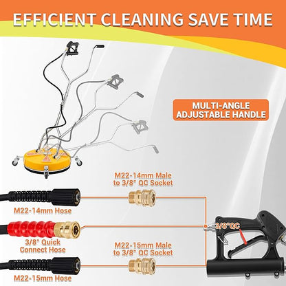 Tool Daily 20" Pressure Washer Surface Cleaner Dual Handle,Power Washer Surface Cleaner Attachment with 4 Wheels, Pressure Washer Accessory for Driveway Sidewalk Curb Deck Patio Cleaning, 4500PSI