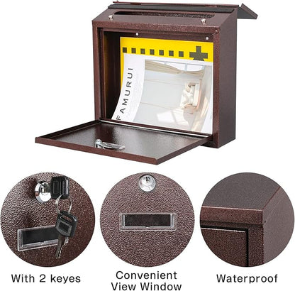 xydled Mail Boxes with Key Lock,Locking Mailbox Wall Mounted, Bronze | Large Capacity, Galvanized Steel Cover Metal Postbox for House,ideal for mail storage, 14 x 12.5 x 4.25 Inches