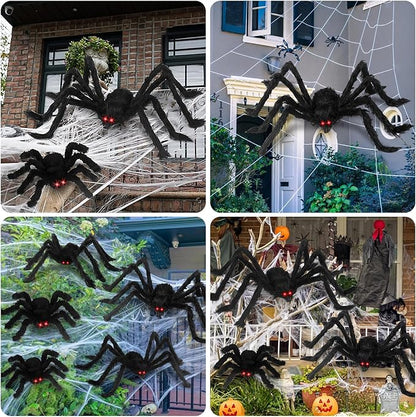 2PCS/6.5FT/78IN/200CM Halloween Giant Spiders Set: Acina Fake Large Hairy Spider Decorations, Scary Virtual Realistic Spider Props for Indoor Outdoor Creepy Decor Black