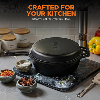 KICHLY Combo Cooker Cast Iron Dutch Oven with Lid 2 in1, PFAS Free Pre-seasoned Multi Cookware Skillet, 3.2QT Cast Iron Pan Dutch Oven Deep Pot with Frying Pan 10.25 Inch, Grill Induction Stovetop Camping