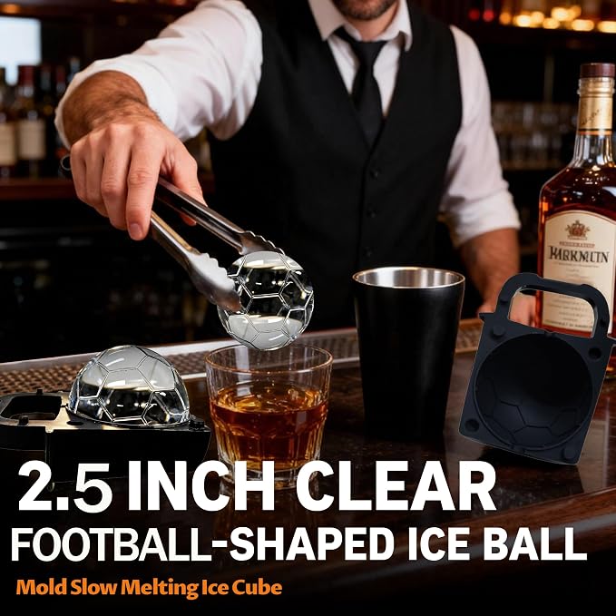 Clear Soccer Ice Ball Maker - Premium Silicone Mold Tray Makes 2.5" Clear Ice Spheres for Whiskey & Cocktails,for Home Bar, Sports Fans & Entertaining