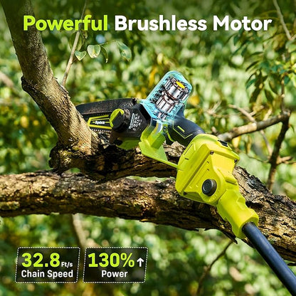 Electric Pole Saws for Tree Trimming, 6" & 8" Mini Chainsaw Cordless with Extension Pole & 2x4Ah Batteries, 20V Pole Chain Saw Battery Powered, Max Reach 16 Ft, Tree Trimmer Limb Branch Cutter Pruner