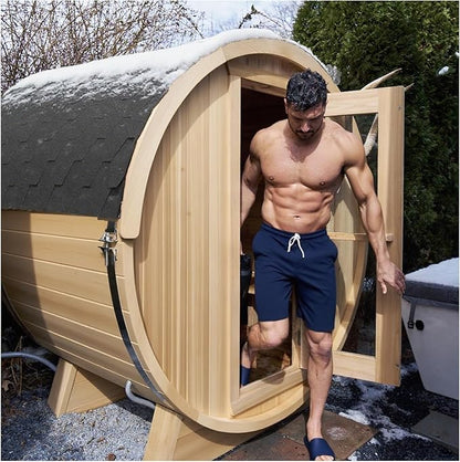 Smartmak Customized Outdoor Barrel Steam Sauna, 2-10 Person Canadian Hemlock/Red Cedar Traditional Wood Sauna Room with 220V ETL-Certified Heater, Backrest Headrest, Rocks, Light Accessories Included