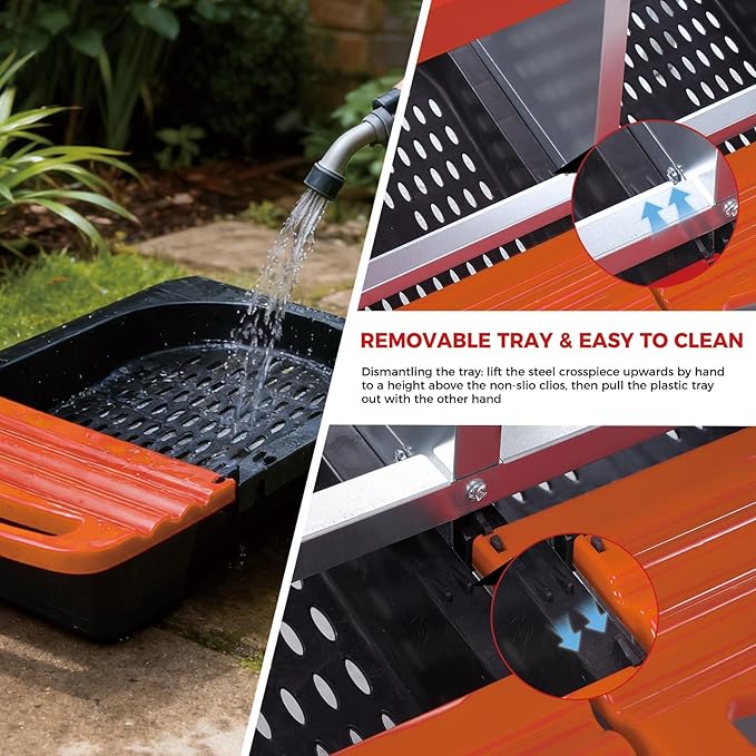 Chicken Nesting Boxes with Rollout Egg Collection – 4-Compartment Metal Hen Nest Box with Removable Trays, Slanted Roof & Ventilation, Wall Mount or Standing for Backyard Poultry Coop, Orange