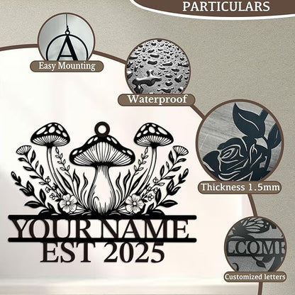 Personalized Customize Name Fantasy Mushroom Wonderland Wind Chime, Metal Iron 37 Inch Outdoor Memorial Gift for Garden Yard Patio Home Decor, Black (Style A)