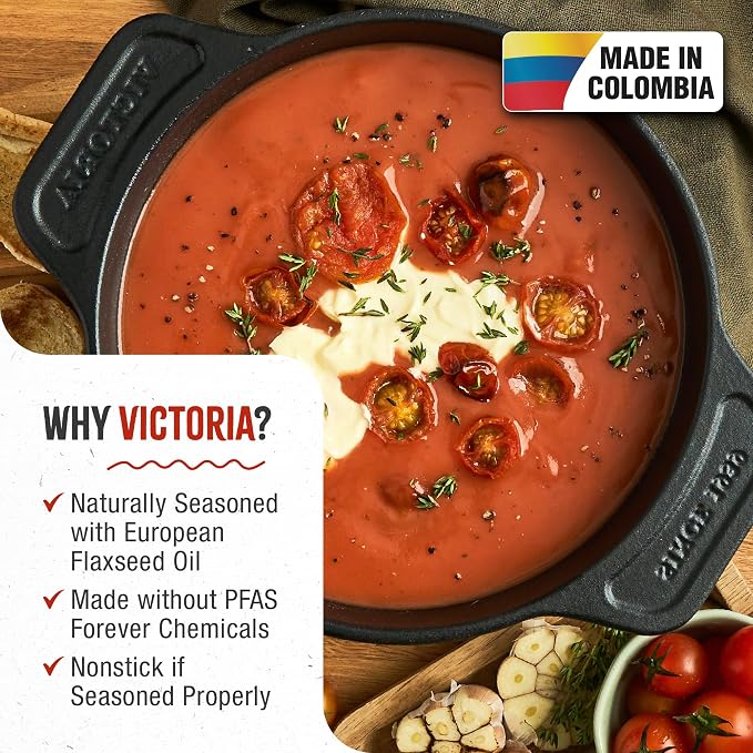 Victoria 2-Quart Cast Iron Dutch Oven with Lid and Dual Handles, Seasoned with Flaxseed Oil, Made in Colombia