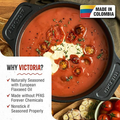 Victoria 2-Quart Cast Iron Dutch Oven with Lid and Dual Handles, Seasoned with Flaxseed Oil, Made in Colombia