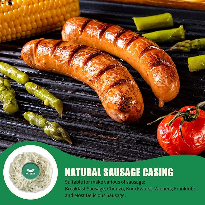 FAIRSKY Grade A Salt Packed Natural Hog Sausage Casings, Edible 38-40mm Diameter 32ft/10M for Homemade Breakfast Italian Pepperoni Bologna Sausage Making
