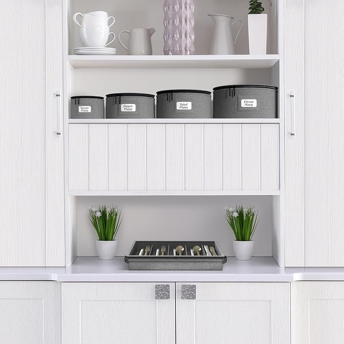 Sorbus China Storage Container – Dinnerware Organizer for Bowl Plate Storage with Lid (Holds Service for 12) with Felt Protectors – 9" x 6"