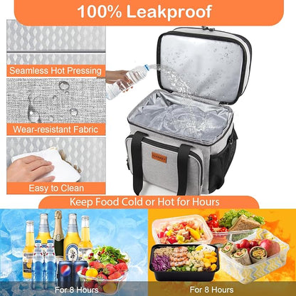 Expandable Lunch Box Cooler Bag - Insulated Soft Lunch Bag for Men Women - Large Lunchbox for Adults Work Camping Outdoor Travel Grey 22L