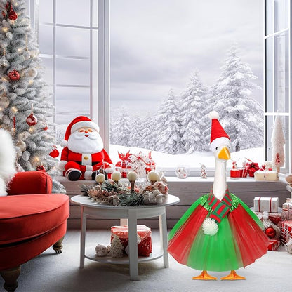 3 Pcs Christmas Porch Goose Outfit for 23'' Lawn Porch Goose Statue Clothes Santa Hat Tutu Costume for Xmas Yard Lawn