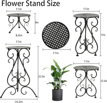 4-Pack Metal Plant Stand for Indoor Outdoor, Heavy Duty Flower Pot Stands for Multiple Plants, Rustproof Iron Planter Holder Display Shelf for Patio Home Garden Porch Balcony(Black)