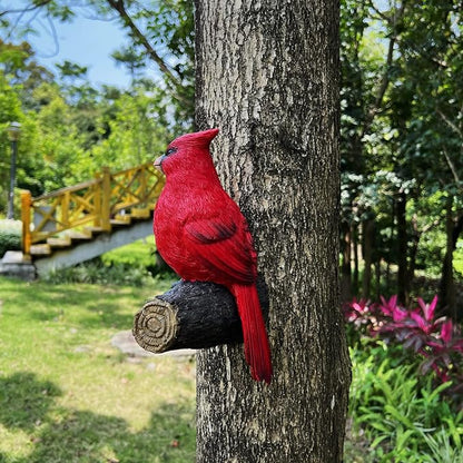 Tree Hugger Cardinal, Large Red Bird Garden Statue, Resin Figurine Hanging Tree Face Sculpture Yard Ornament