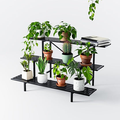 Zhongma 3 Tier Sturdy Metal Plant Stand, L45.67 x W26 x H23.6 inch, Heavy Duty Plant Holder for Home Indoor and Outdoor, 660 LBS Capacity & Heavy Duty Construction