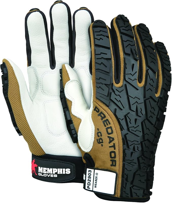MCR Safety PD2903M Predator Multitask Grain Cow Leather Palm, Breathable, Padded Gloves, Tire Tread Backing, White, Medium, 1 Pair